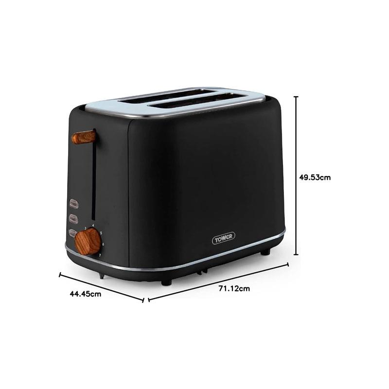 Tower Scandi Style 2 Slice Toaster Adjustable Browning Control Centring Function 800W Black - Image 3