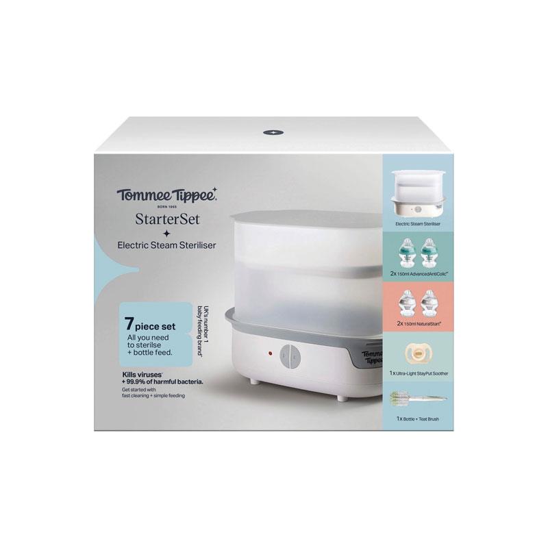 Tommee Tippee SuperSteam Electric Steam Steriliser Starter Set 7 Piece Fast 5 Minute Sterilising 150ml Bottles White