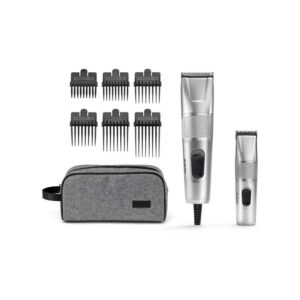 BaByliss For Men Steel Edition Professional Hair Clipper Set Corded Mains 8 Comb Guides Stainless Steel Blades Silver
