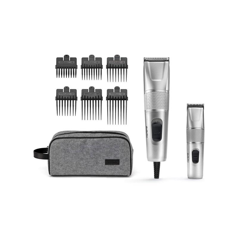 BaByliss For Men Steel Edition Professional Hair Clipper Set Corded Mains 8 Comb Guides Stainless Steel Blades Silver