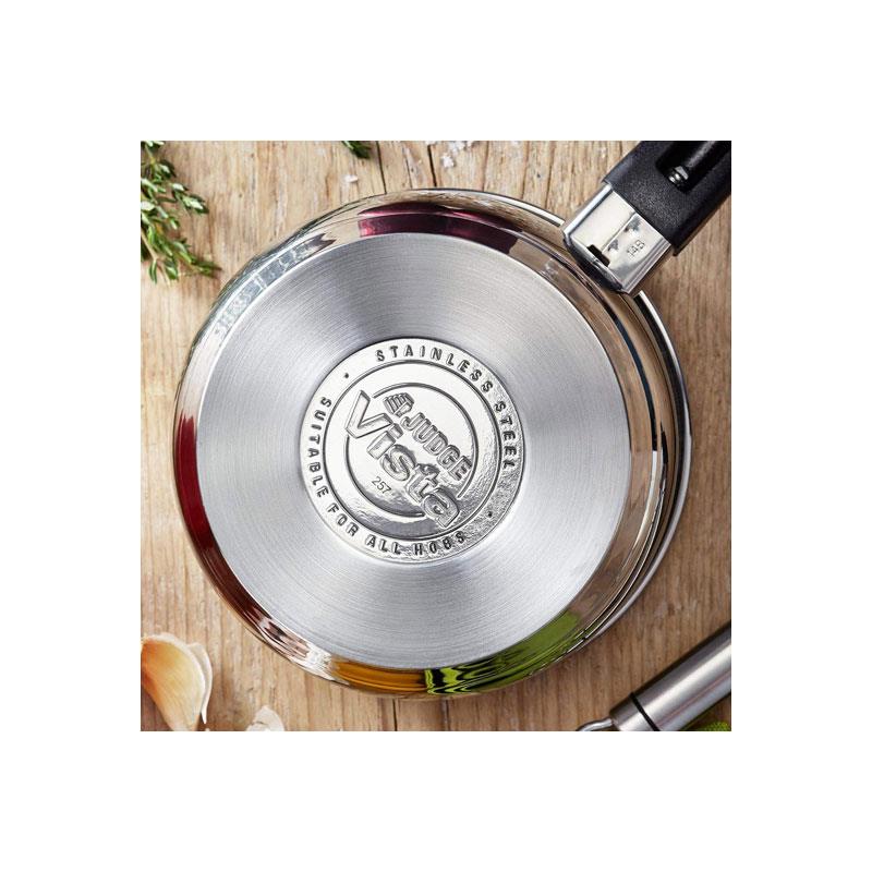 Judge Vista Non-Stick Saucepan 18cm/1.8 Litres Large Stainless Steel Shatterproof Vented Glass Lid Silver - Image 3