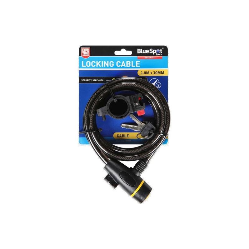 Blue Spot Tools 10mm x 1.8m Locking Cable Self Coiling Bicycle Lock Black