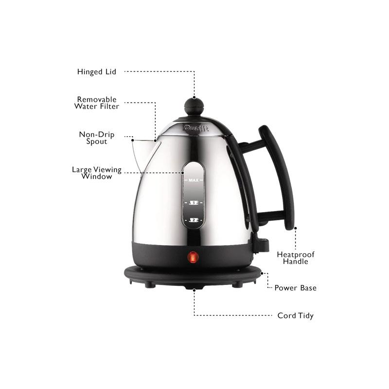 Dualit Mini Lite Electric Jug Kettle Fast Boiling Polished Stainless Steel High Gloss Finish 2000W 1 Litre Silver/Black - Image 8