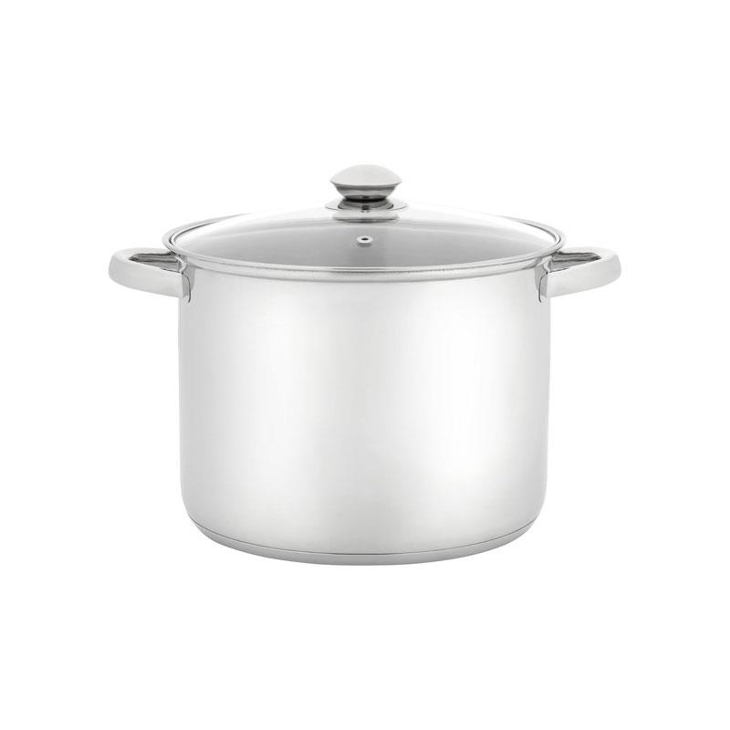 Judge Essentials Stainless Steel Stock Pot 24cm 8.5L Large Cooking Pot with Glass Lid Induction Compatible Silver