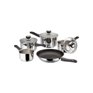 Judge Vista 5 Piece Stainless Steel Cookware Set Draining Saucepans Milk Pan Non Stick Frying Pan Induction Ready Silver