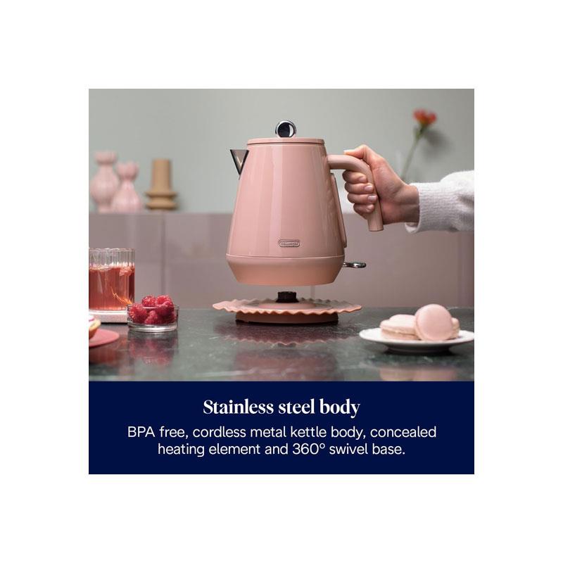 Delonghi Eclettica Electric Jug Kettle Stainless Steel 3000W 1.7 Litre Playful Pink - Image 4