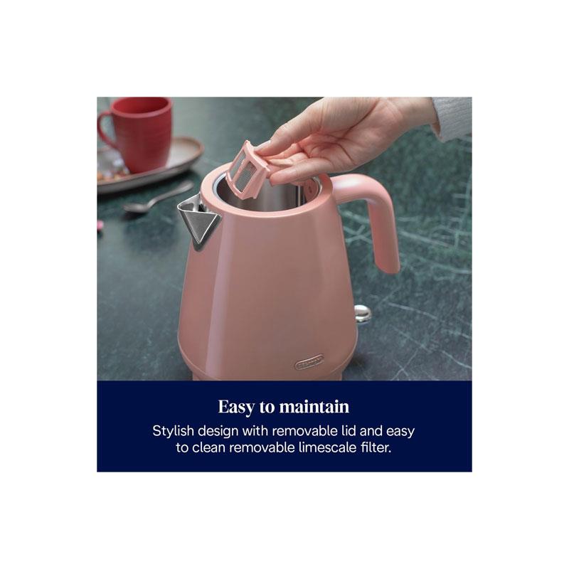 Delonghi Eclettica Electric Jug Kettle Stainless Steel 3000W 1.7 Litre Playful Pink - Image 5