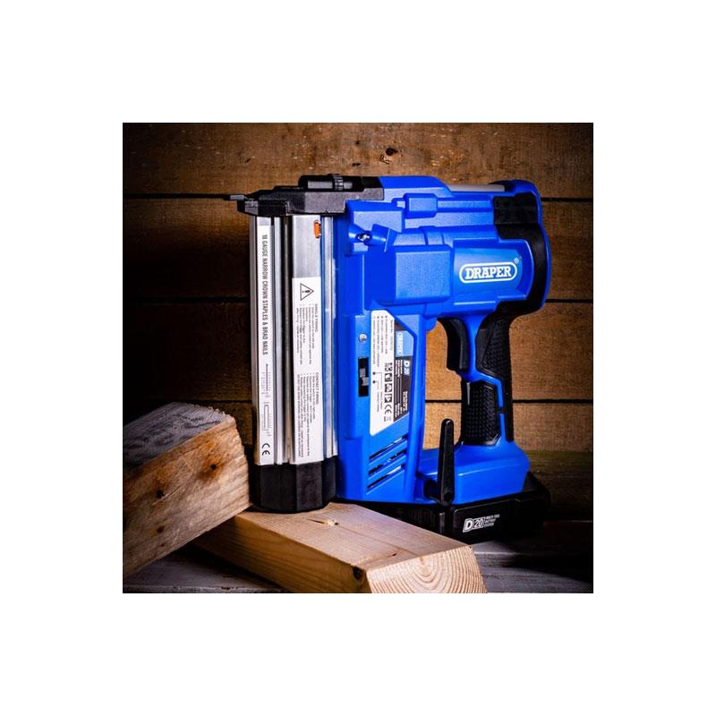 Draper D20 20V Cordless Nailer And Stapler 1 x 2.0Ah Battery 1 x Charger Blue - Image 2