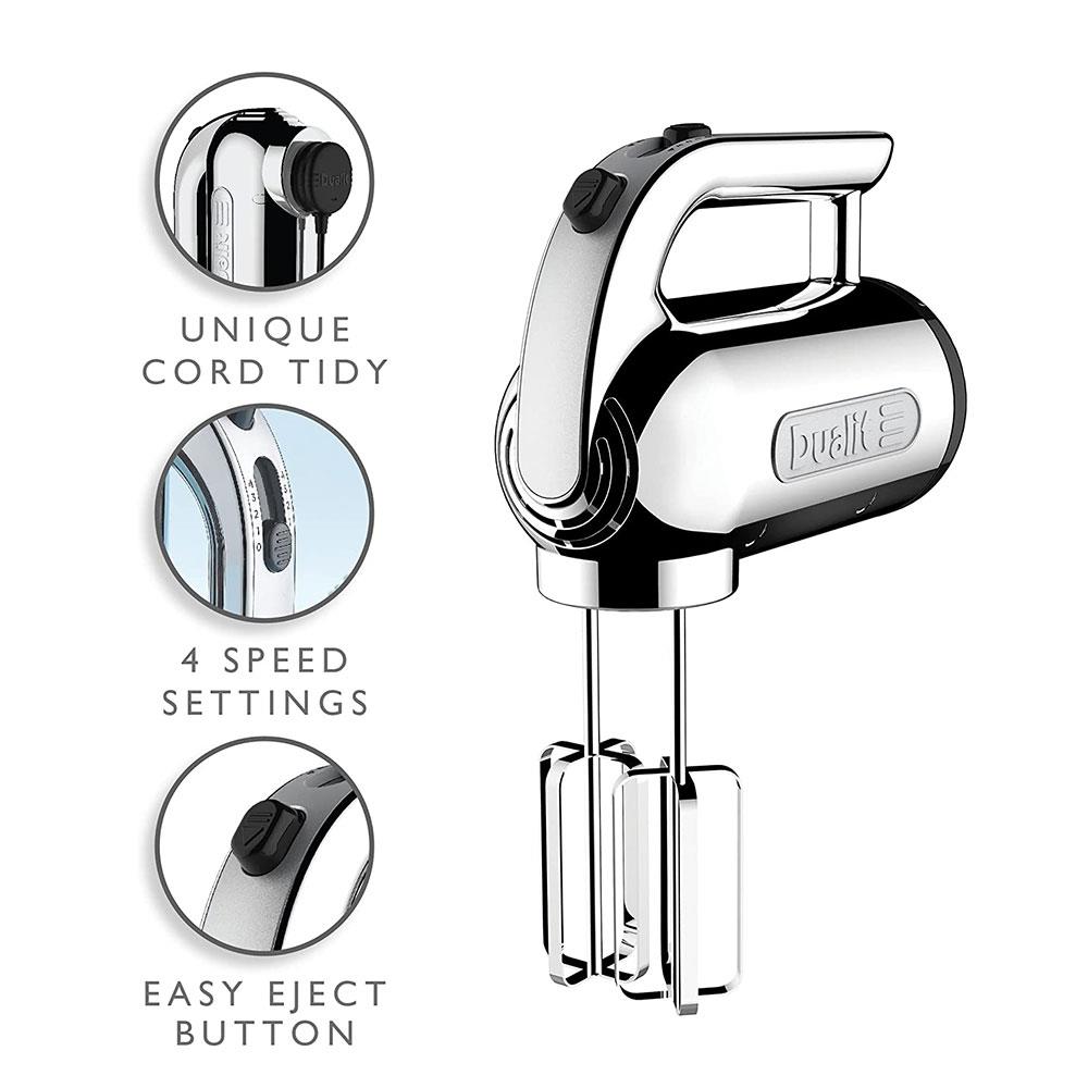 Dualit Hand Mixer With Flat Beaters Dough Hooks And Whisk Attachments 4 Speed Settings 400W - Chrome - Image 2