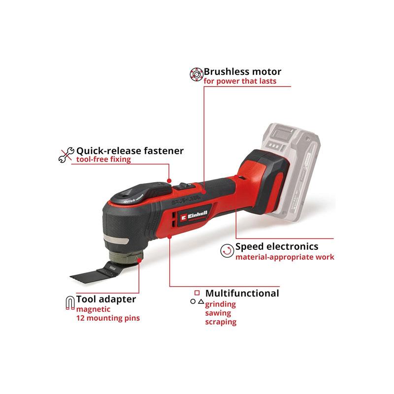 Einhell TP-MG 18 Li BL - Solo Professional Cordless Multi Tool With Accessories 18V Power X-Change Without Battery Black/Red - Image 3
