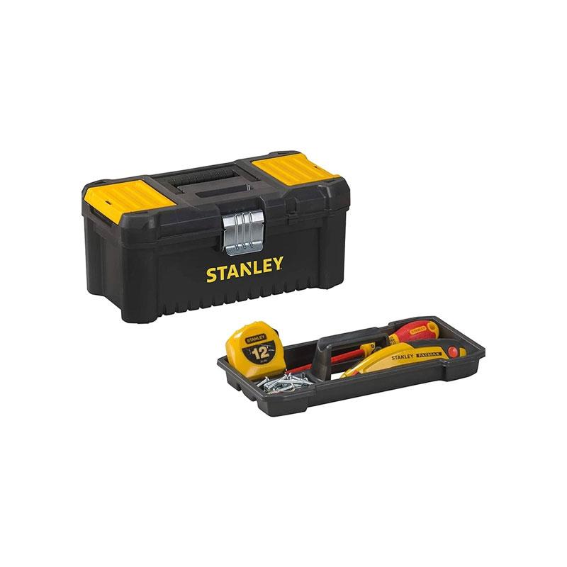 Stanley Essential 12.5-Inch Low Tool Box With Organizer Top Plastic Storage Case Black/Yellow - Image 3