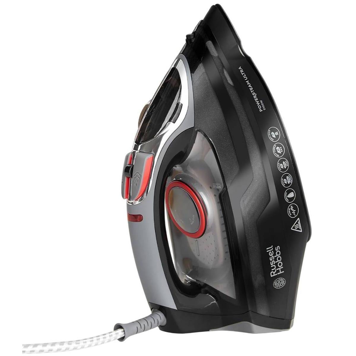 Russell Hobbs PowerSteam Ultra Steam Iron 3100W Ceramic Soleplate 350ml Water Tank Black - Image 6