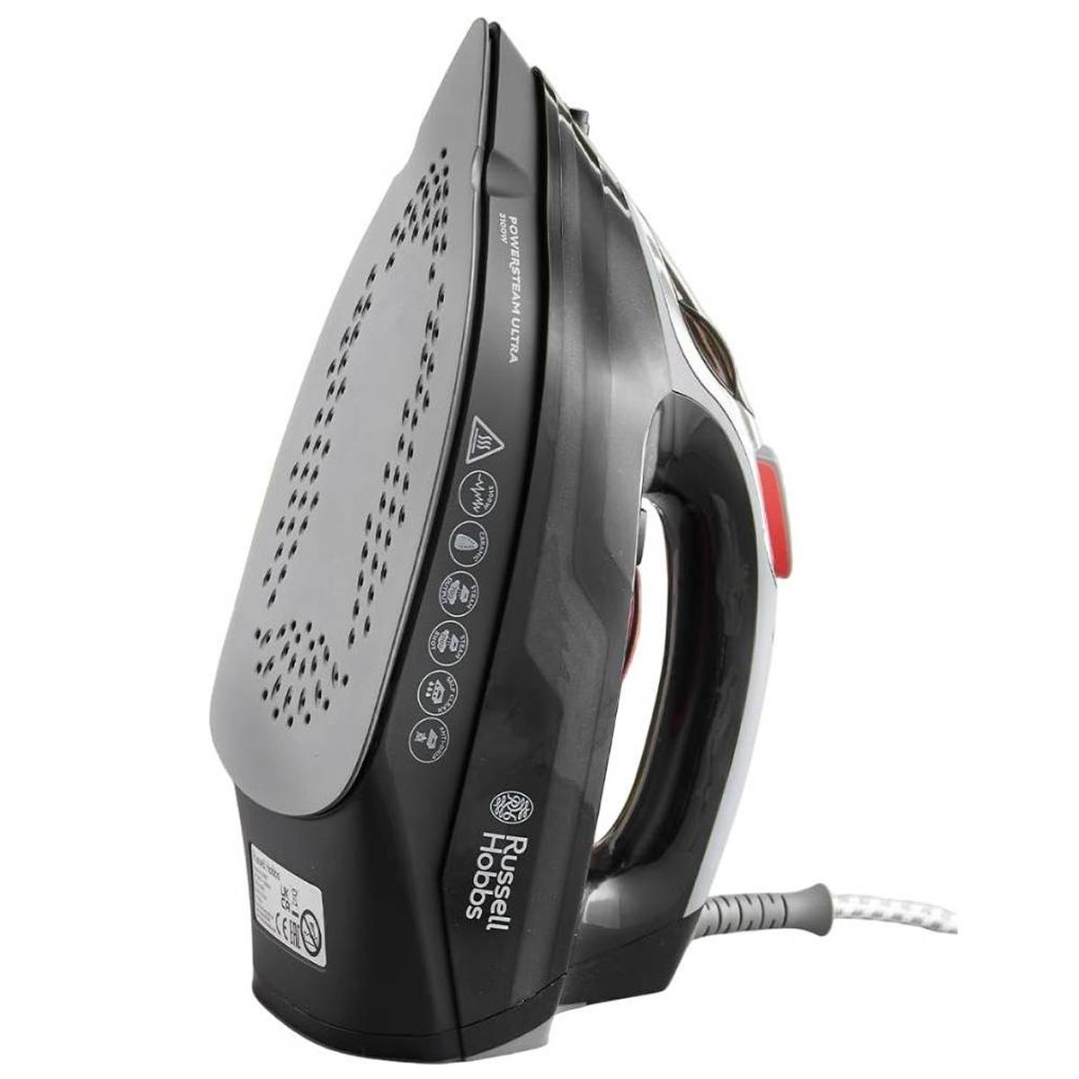 Russell Hobbs PowerSteam Ultra Steam Iron 3100W Ceramic Soleplate 350ml Water Tank Black - Image 7