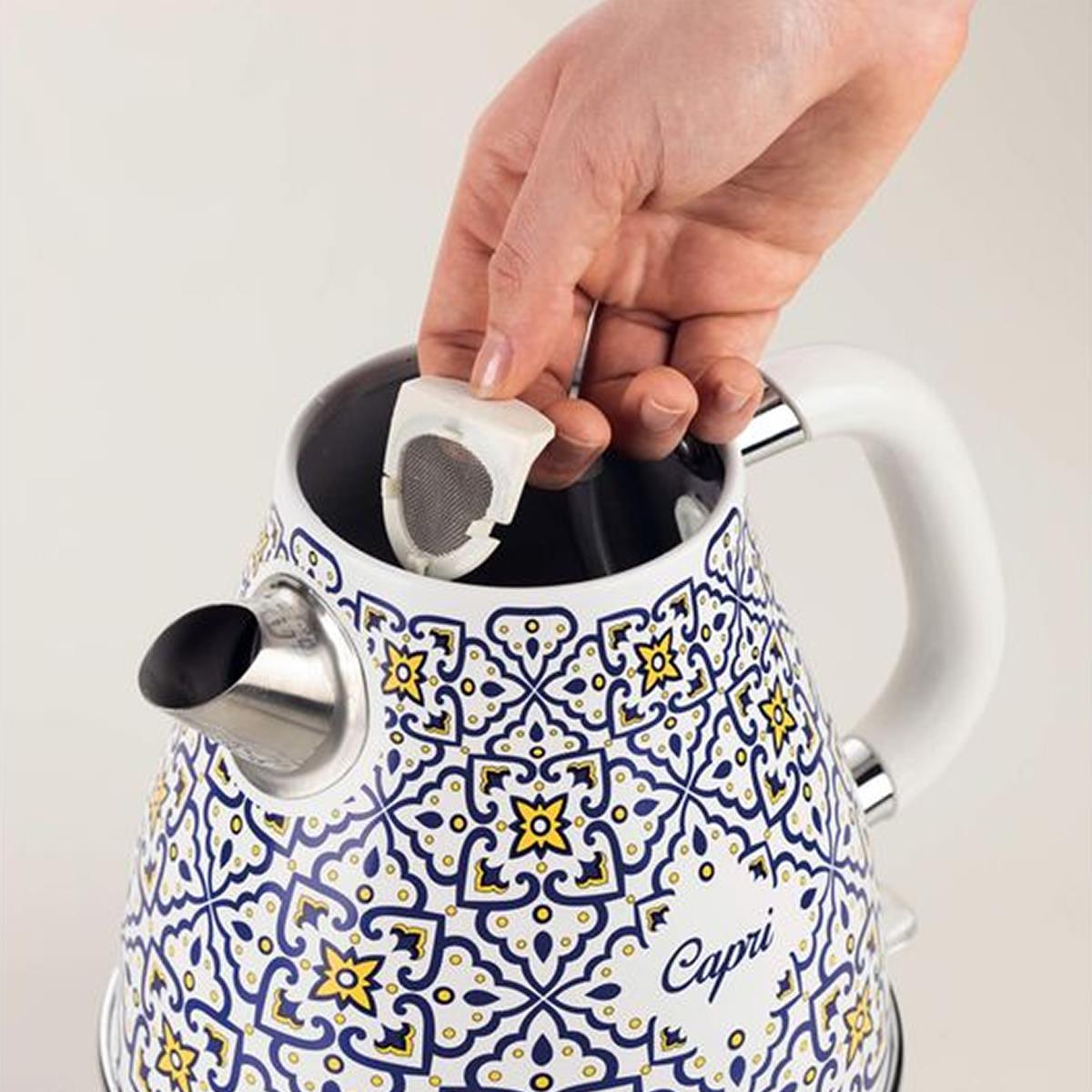 Ariete Capri Electric Jug Kettle 1.7 Litre Stainless Steel 2000W 360° Cordless Base Removable Filter Blue And White - Image 4