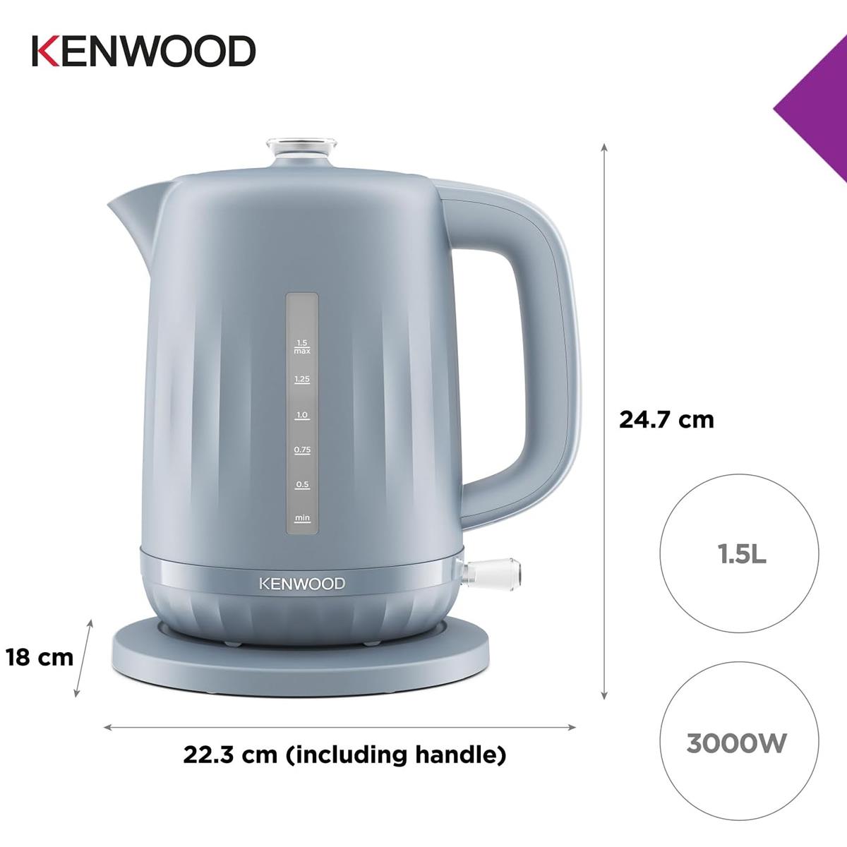 Kenwood Ripple Electric Jug Kettle 1.5 Litre 3000W Cordless 360° Swivel Base Removable Filter Storm Blue - Image 4