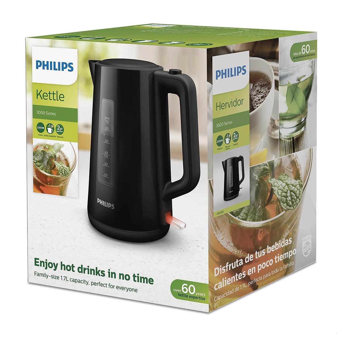 Philips Series 3000 Electric Kettle 1.7 Litre 2200W Plastic Cordless Fast Boil With Removable Filter & Pirouette Base Black - Image 7