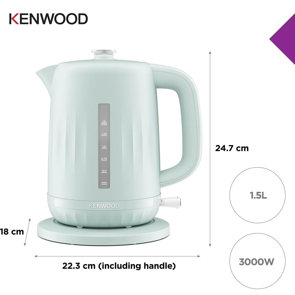 Kenwood Ripple Electric Jug Kettle 1.5 Litre 3000W Plastic Cordless With 360° Swivel Base Removable Filter Eggshell Blue - Image 4