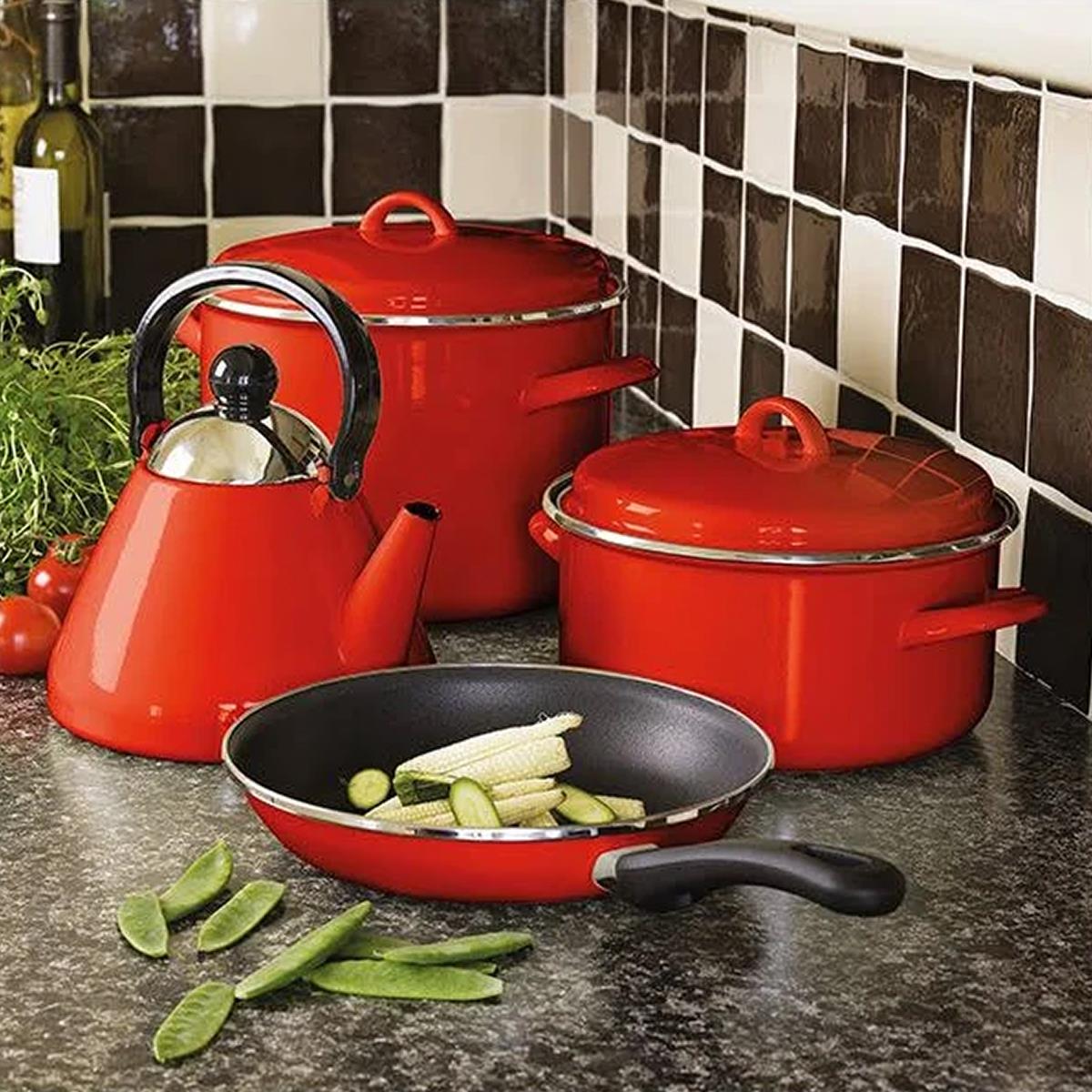 Judge Essentials Induction Stove Top Kettle 1.5 Litre Enamel Whistling Kettle With Phenolic Handle Red - Image 3
