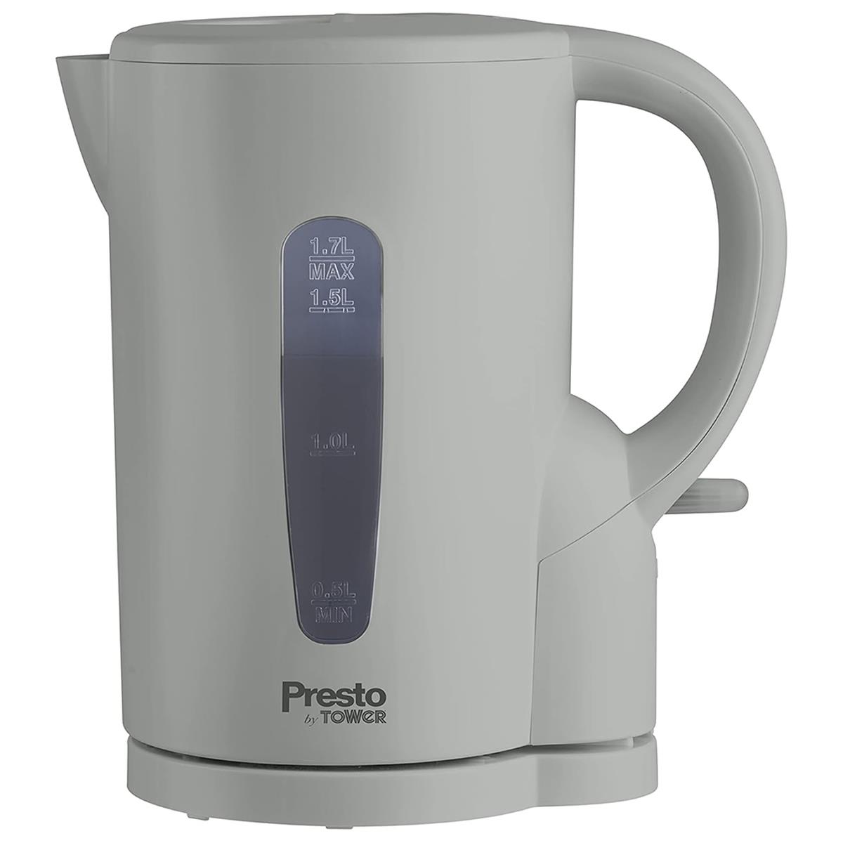 Tower Presto Electric Jug Kettle 1.7 Litre 2200W Plastic Rapid Boil With Removable Limescale Filter Grey