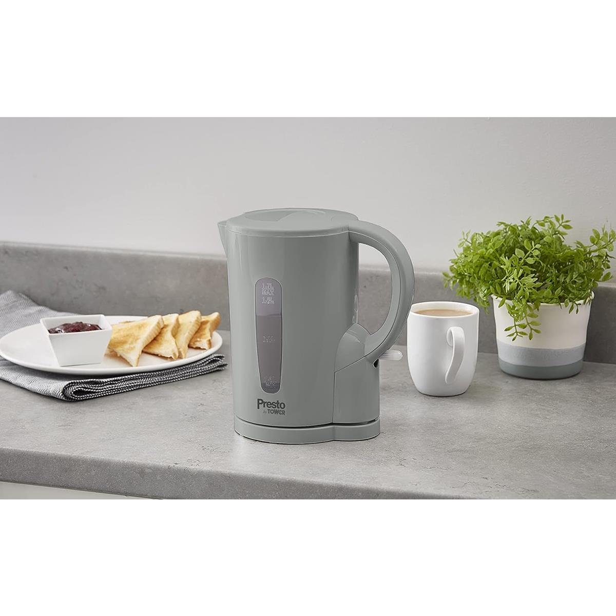Tower Presto Electric Jug Kettle 1.7 Litre 2200W Plastic Rapid Boil With Removable Limescale Filter Grey - Image 2