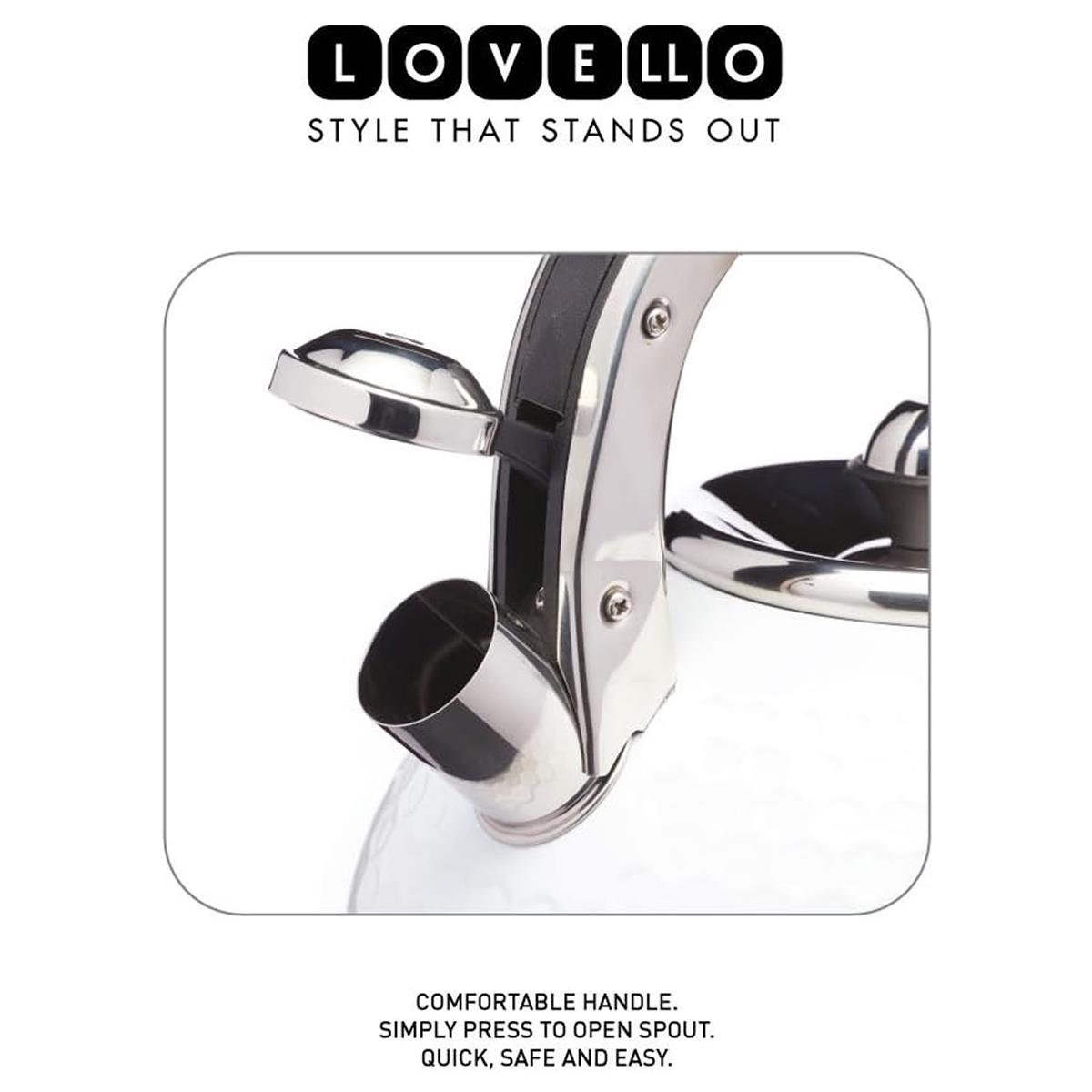 KitchenCraft Lovello Textured Whistling Stove Top Kettle 2.5 Litre Stainless Steel Induction Safe Ice White - Image 4