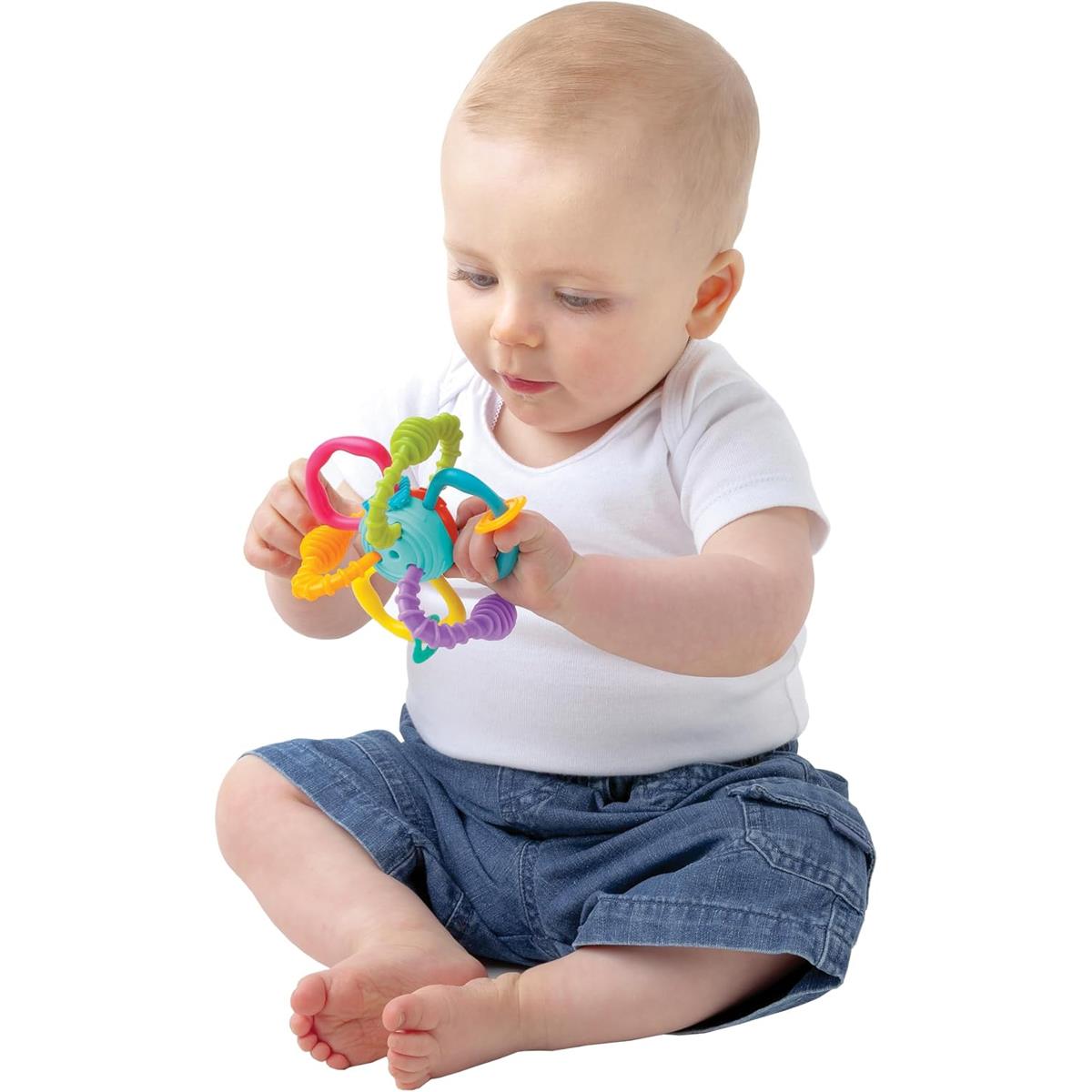 Playgro Bendy Ball Baby Sensory Activity Toy With Rattle Flexible TPR Grasping Ball For Teething 6+ Months Multicolour - Image 3