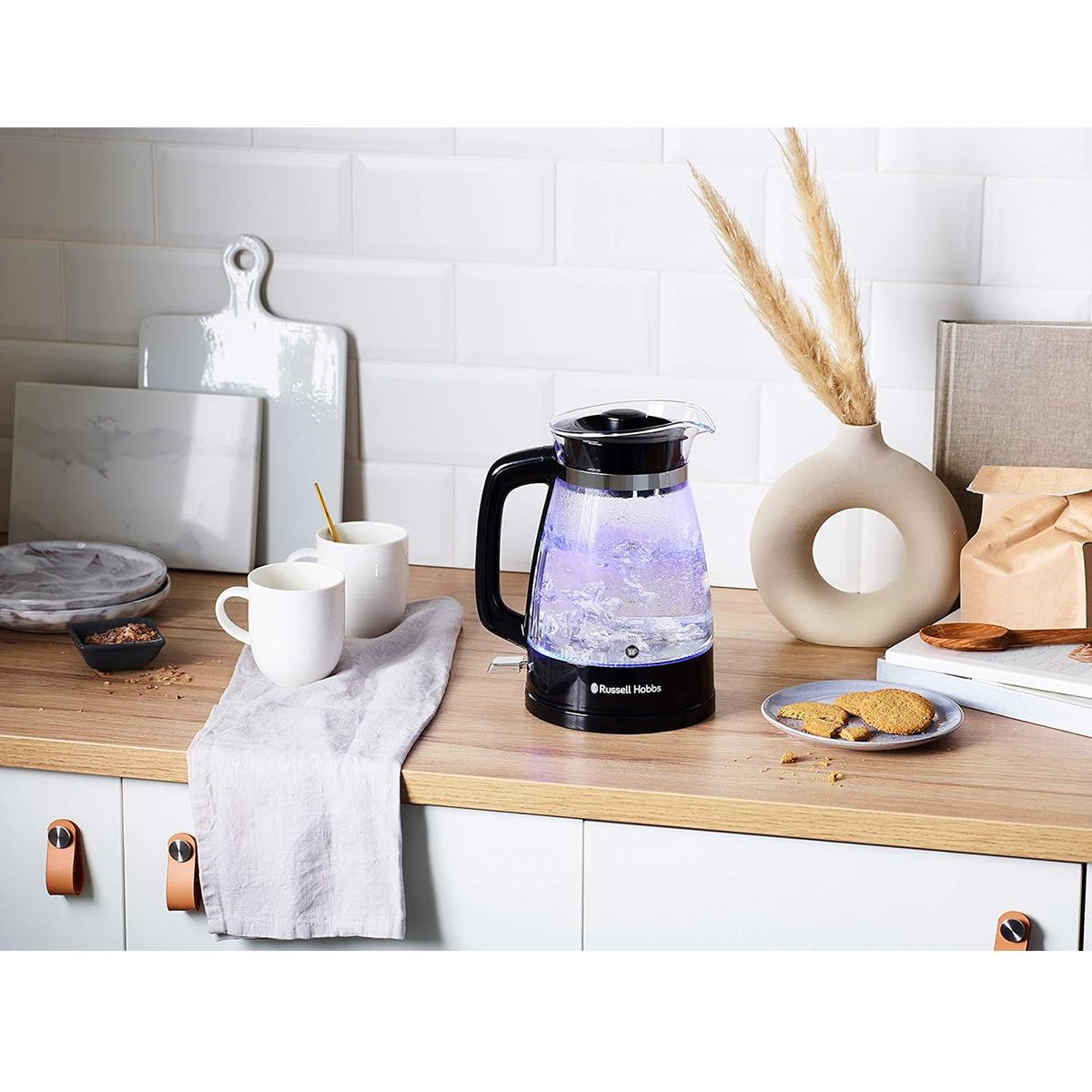 Russell Hobbs Classic Electric Glass Jug Kettle 1.7 Litre 2400W Cordless With Blue LED Light And Removable Limescale Filter - Image 2