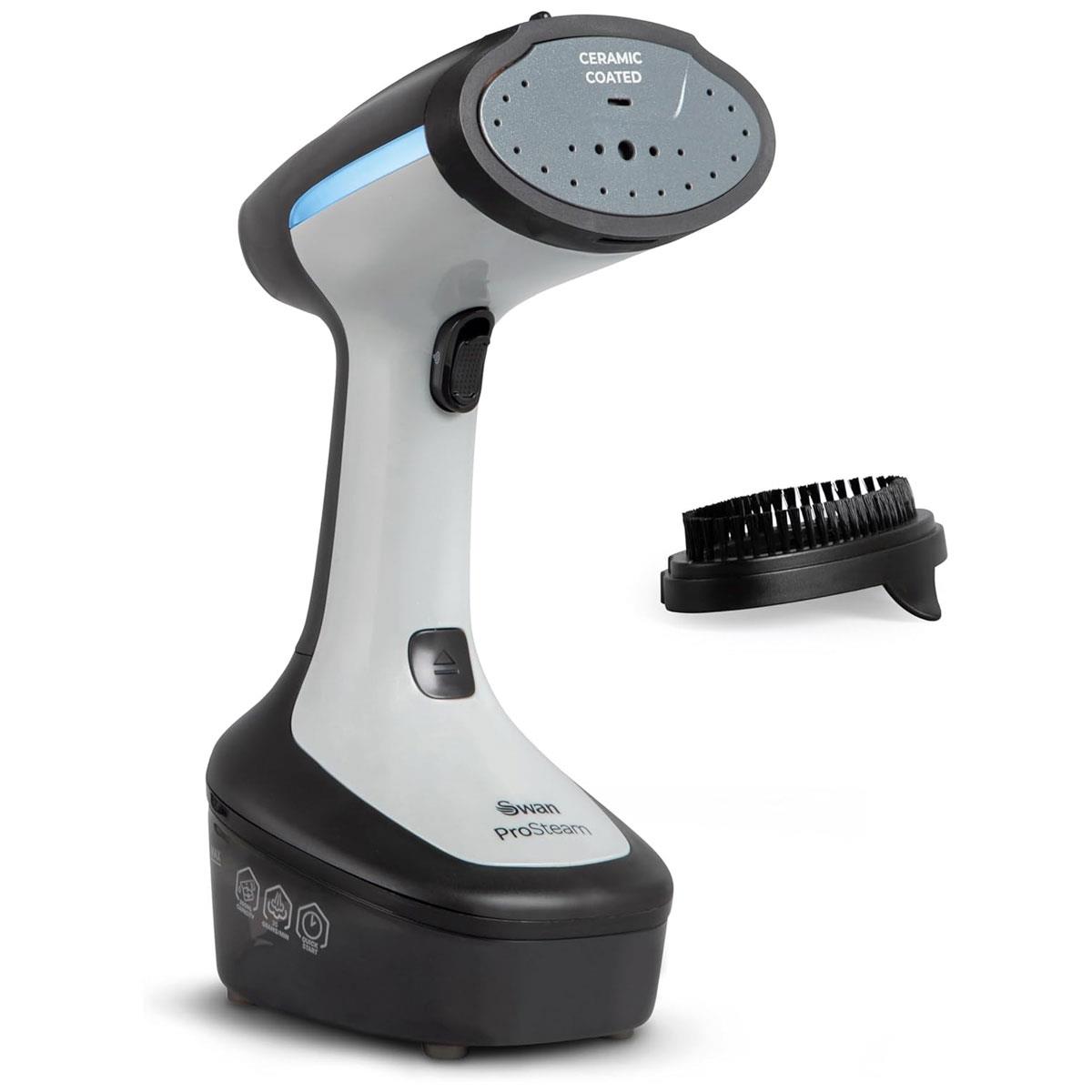Swan Portable Garment Steamer 1500W Ceramic Steam Panel 300ml Water Tank 25g Steam Rate Black