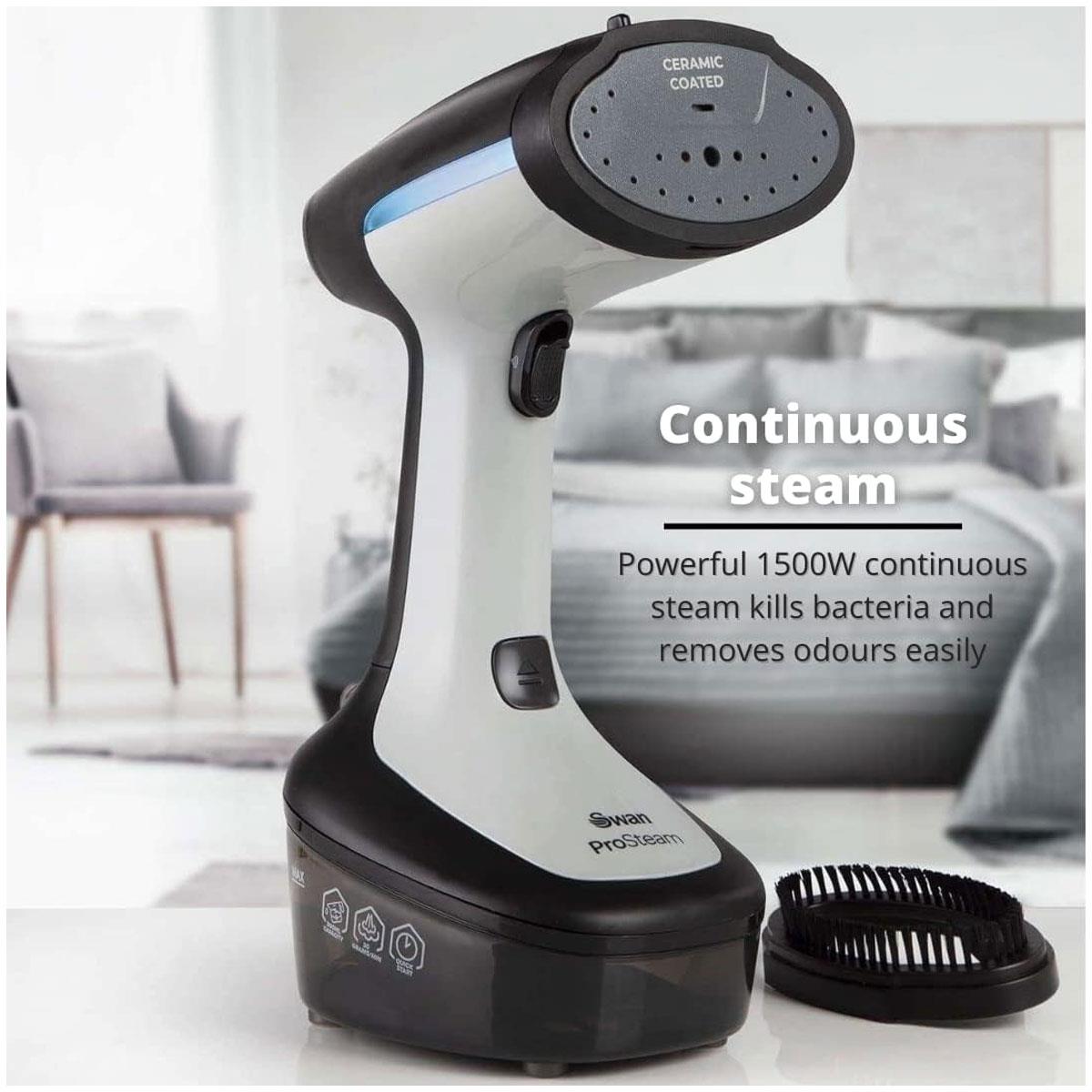 Swan Portable Garment Steamer 1500W Ceramic Steam Panel 300ml Water Tank 25g Steam Rate Black - Image 2