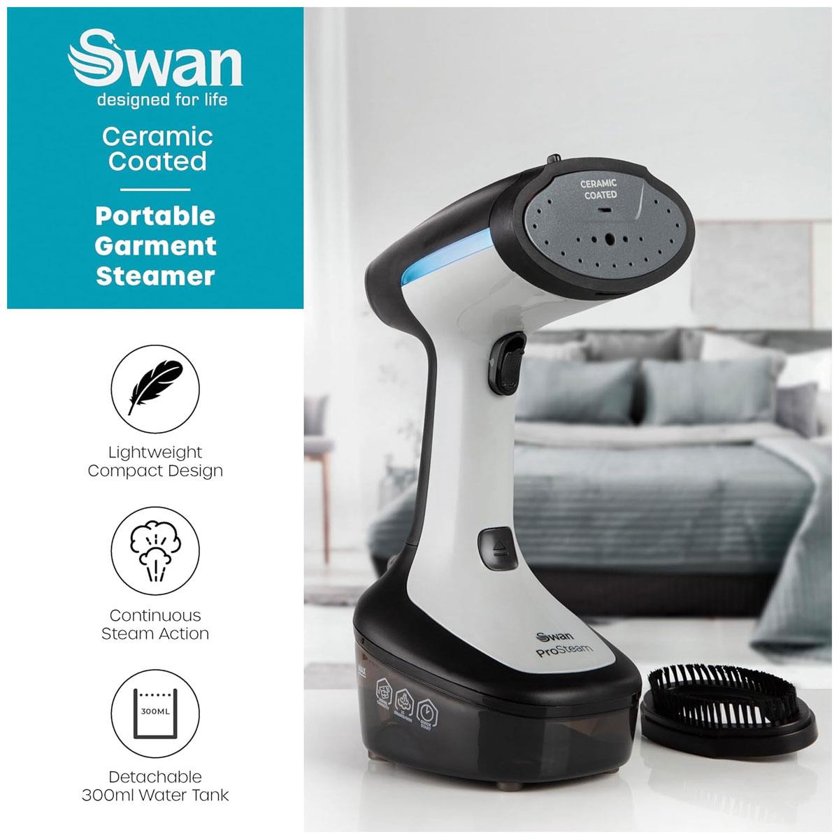 Swan Portable Garment Steamer 1500W Ceramic Steam Panel 300ml Water Tank 25g Steam Rate Black - Image 4
