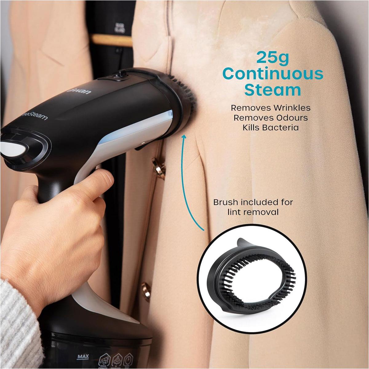 Swan Portable Garment Steamer 1500W Ceramic Steam Panel 300ml Water Tank 25g Steam Rate Black - Image 6
