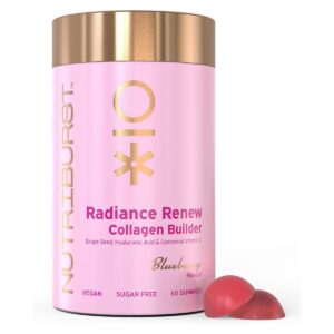 Nutriburst Vegan Radiance Renew Collagen Builder Gummies With Vitamin C, Hyaluronic Acid, Biotin And Grape Seed, Blueberry, 60 Gummies