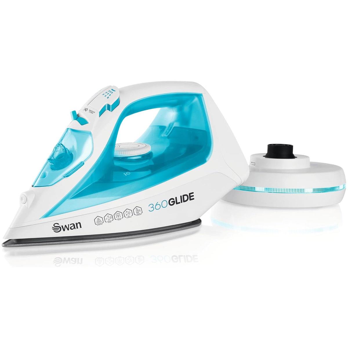 Swan 2-in-1 Cord or Cordless Steam Press Iron Blue 2800W Ceramic Non-Stick Soleplate 300ml Water Tank