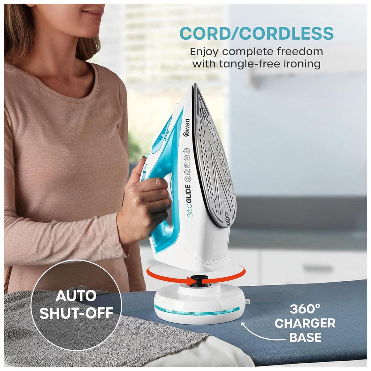 Swan 2-in-1 Cord or Cordless Steam Press Iron Blue 2800W Ceramic Non-Stick Soleplate 300ml Water Tank - Image 5