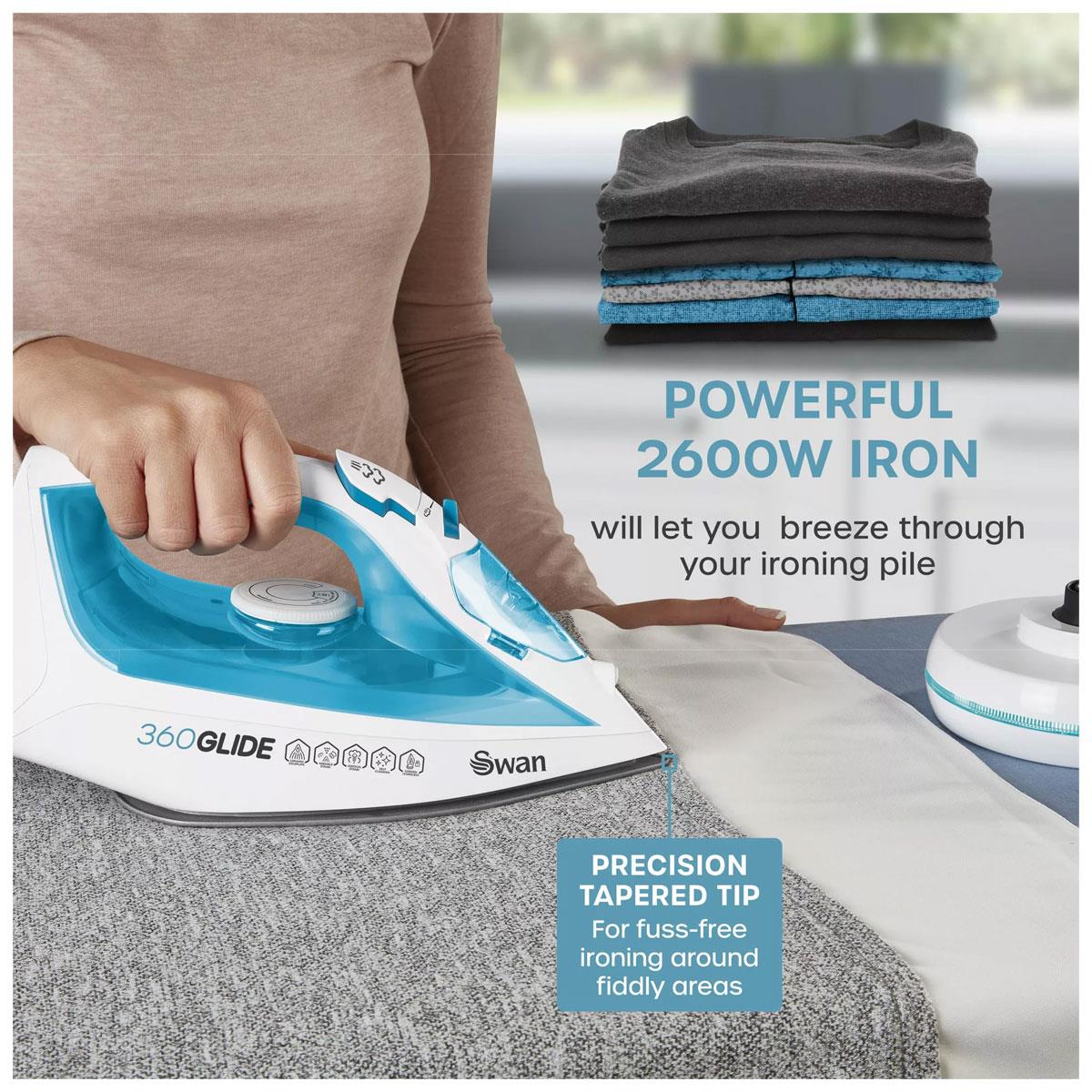 Swan 2-in-1 Cord or Cordless Steam Press Iron Blue 2800W Ceramic Non-Stick Soleplate 300ml Water Tank - Image 6