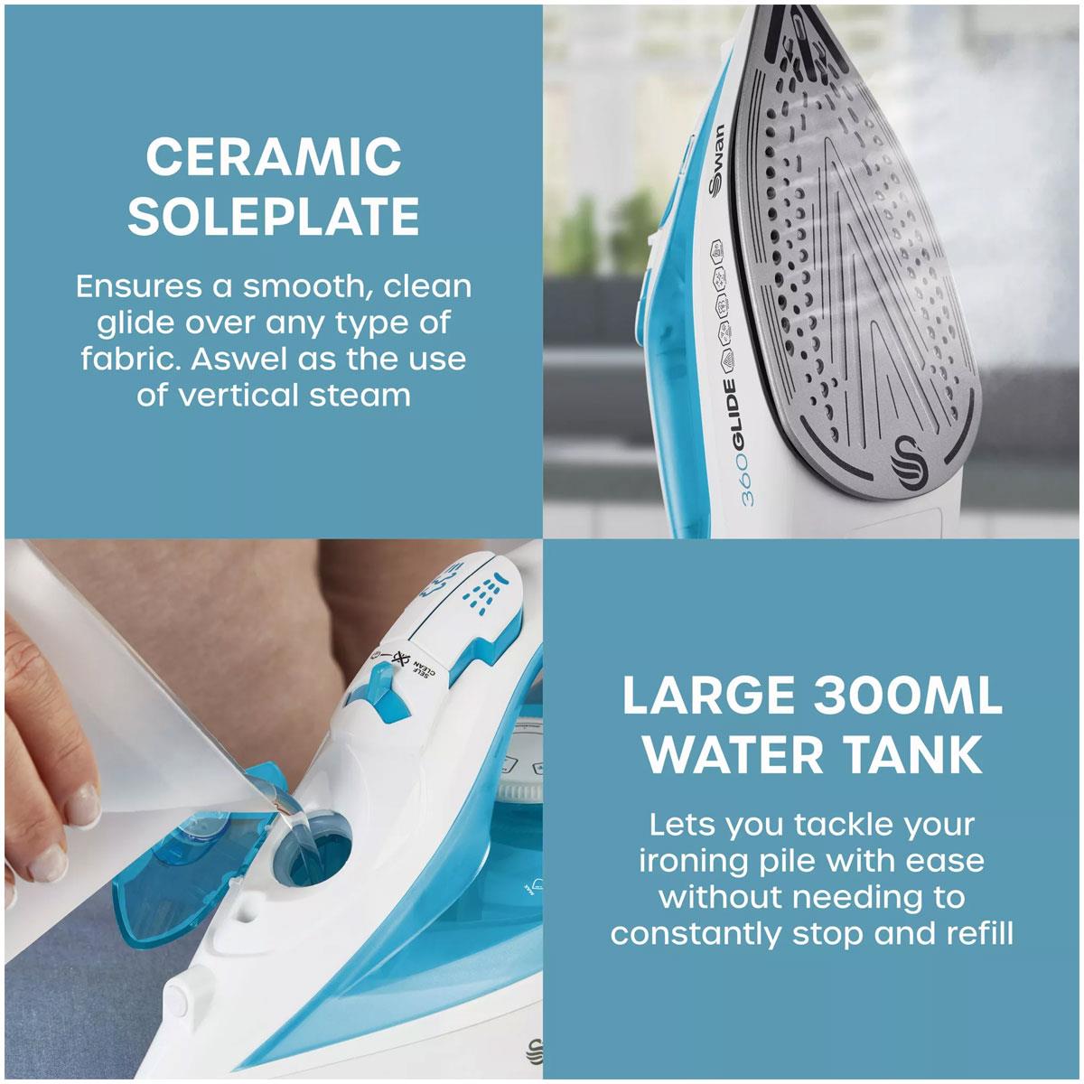 Swan 2-in-1 Cord or Cordless Steam Press Iron Blue 2800W Ceramic Non-Stick Soleplate 300ml Water Tank - Image 7