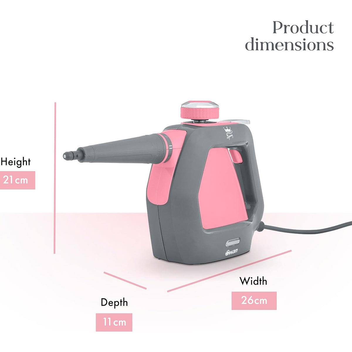 Swan Lynsey TV's Queen of Clean Handheld Steam Cleaner 220ml 3 Bar 9 Piece Accessory Kit Corded Pink/Grey - Image 2