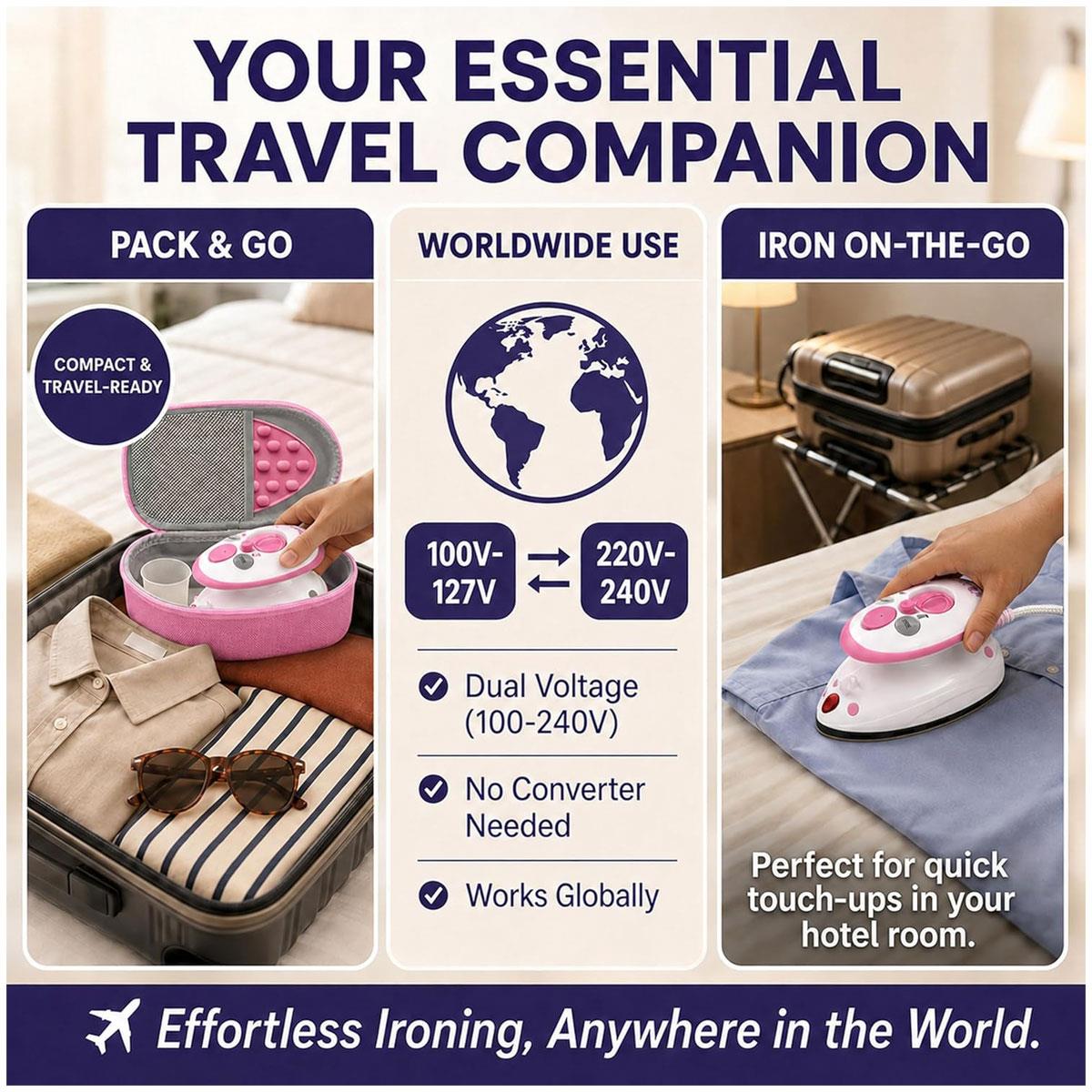 The Quilted Bear Mini Steam Iron Pink Ceramic Soleplate with Hardshell Travel Case And Iron Rest - Image 3