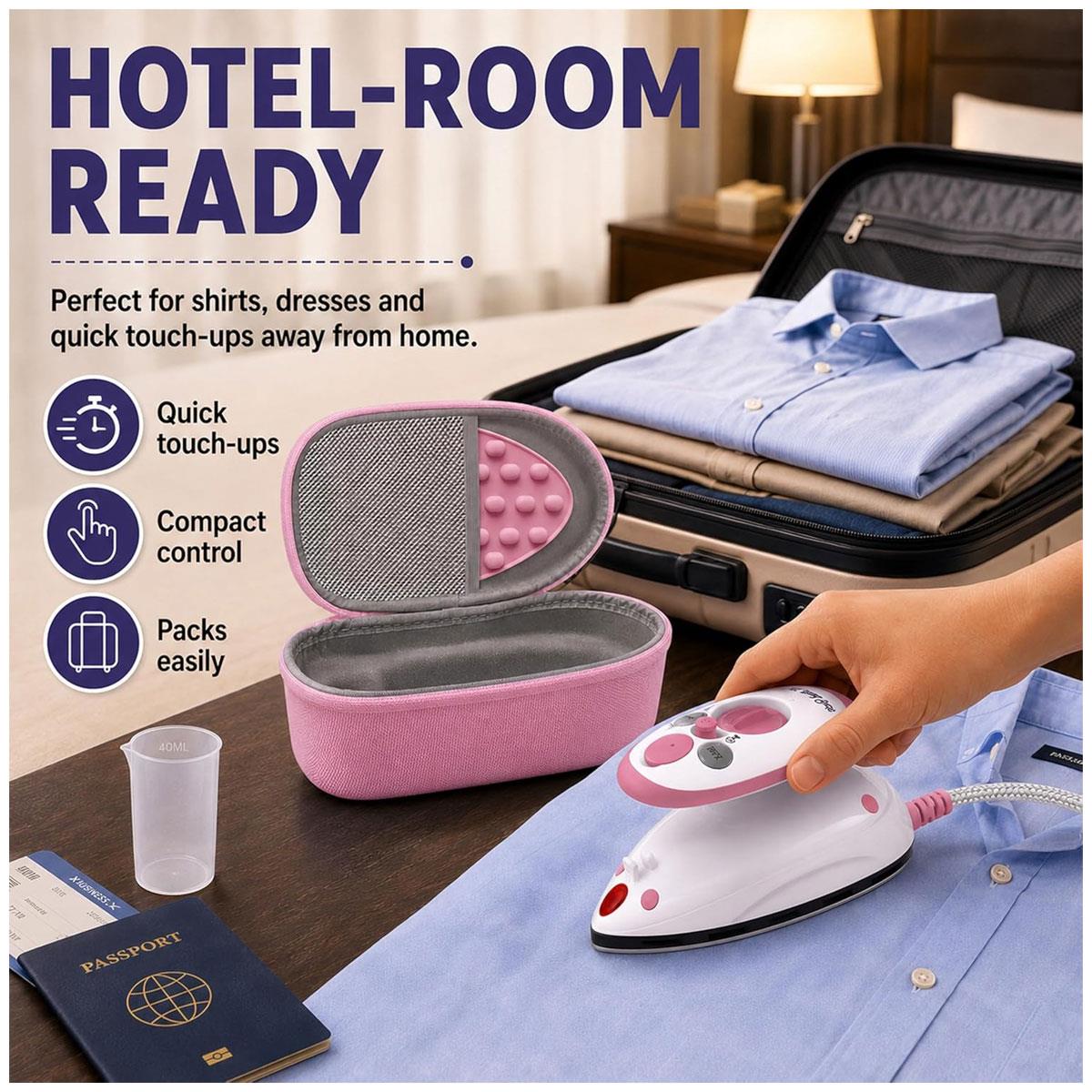 The Quilted Bear Mini Steam Iron Pink Ceramic Soleplate with Hardshell Travel Case And Iron Rest - Image 7