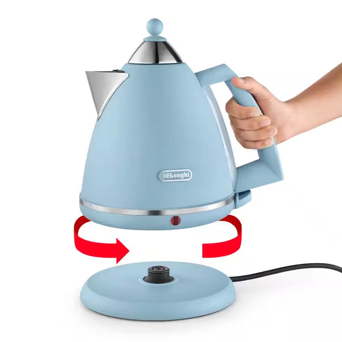 Delonghi Argento Flora Electric Jug Kettle 1.7L Agave Blue Stainless Steel Cordless With Anti-Scale Filter - Image 3