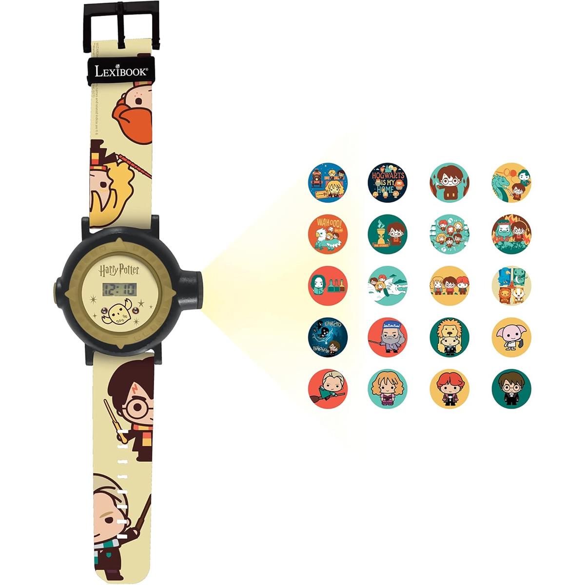 Lexibook Harry Potter Digital Projection Watch Kids Silicone Strap With 20 Image Projector Black And Gold