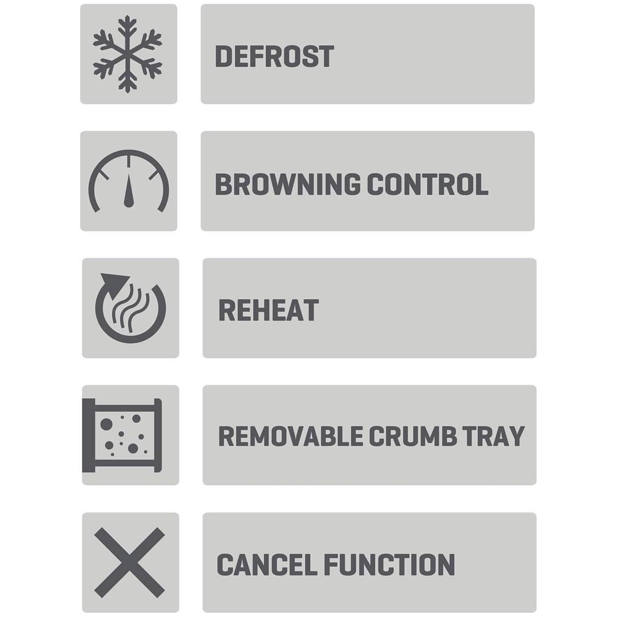 Daewoo Balmoral 2 Slice Toaster Electronic Timer Dial with 6 Browning Settings Defrost Reheat & Cancel Black - Image 6