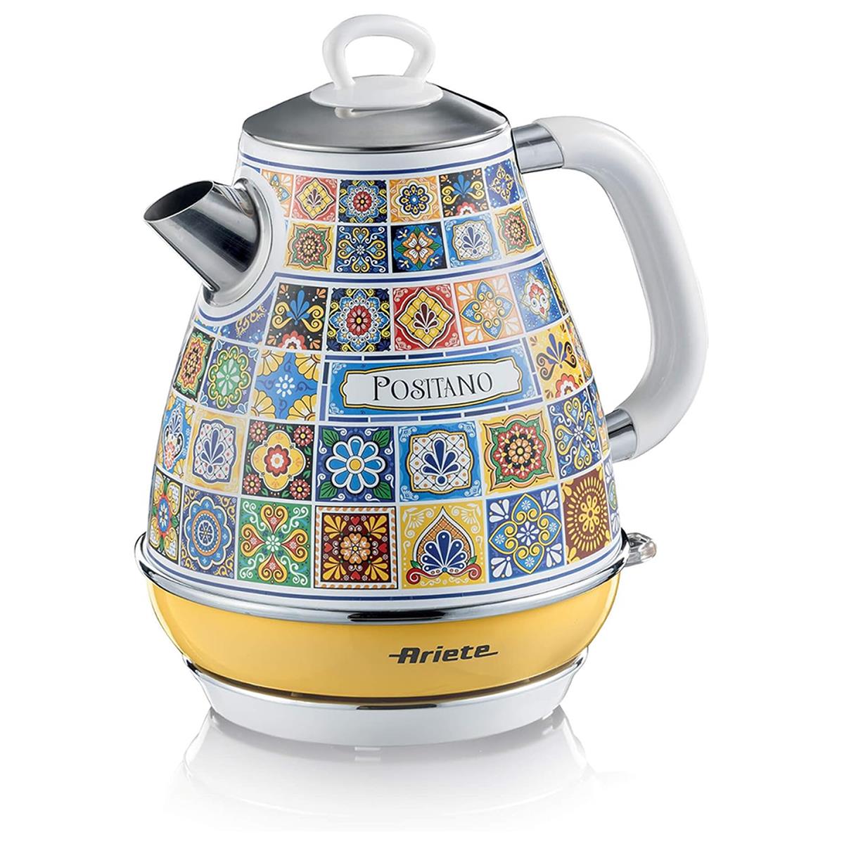 Ariete Positano Electric Retro Jug Kettle 1.7L 2200W Stainless Steel With Italian Tile Design, Anti-Scale Filter And 360° Base