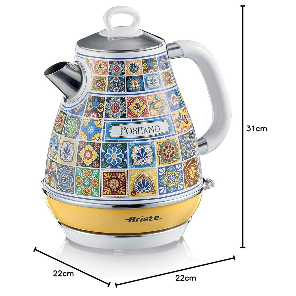 Ariete Positano Electric Retro Jug Kettle 1.7L 2200W Stainless Steel With Italian Tile Design, Anti-Scale Filter And 360° Base - Image 6