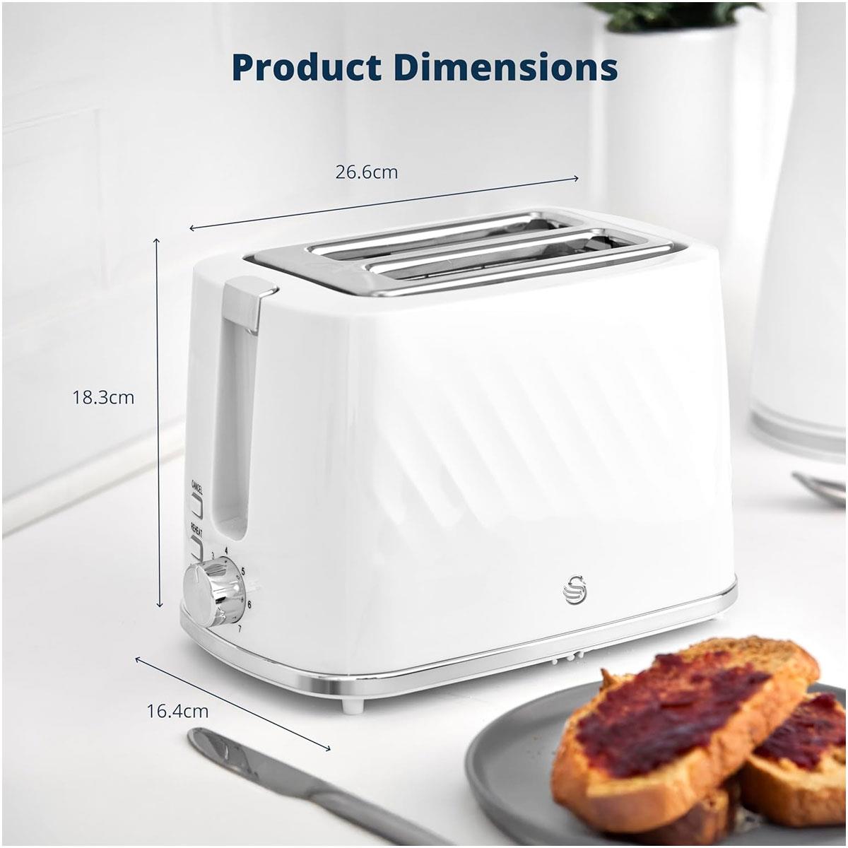 Swan Windsor 2 Slice Toaster White with 7 Browning Levels Self-Centring Slots Defrost Reheat & Cancel - Image 2