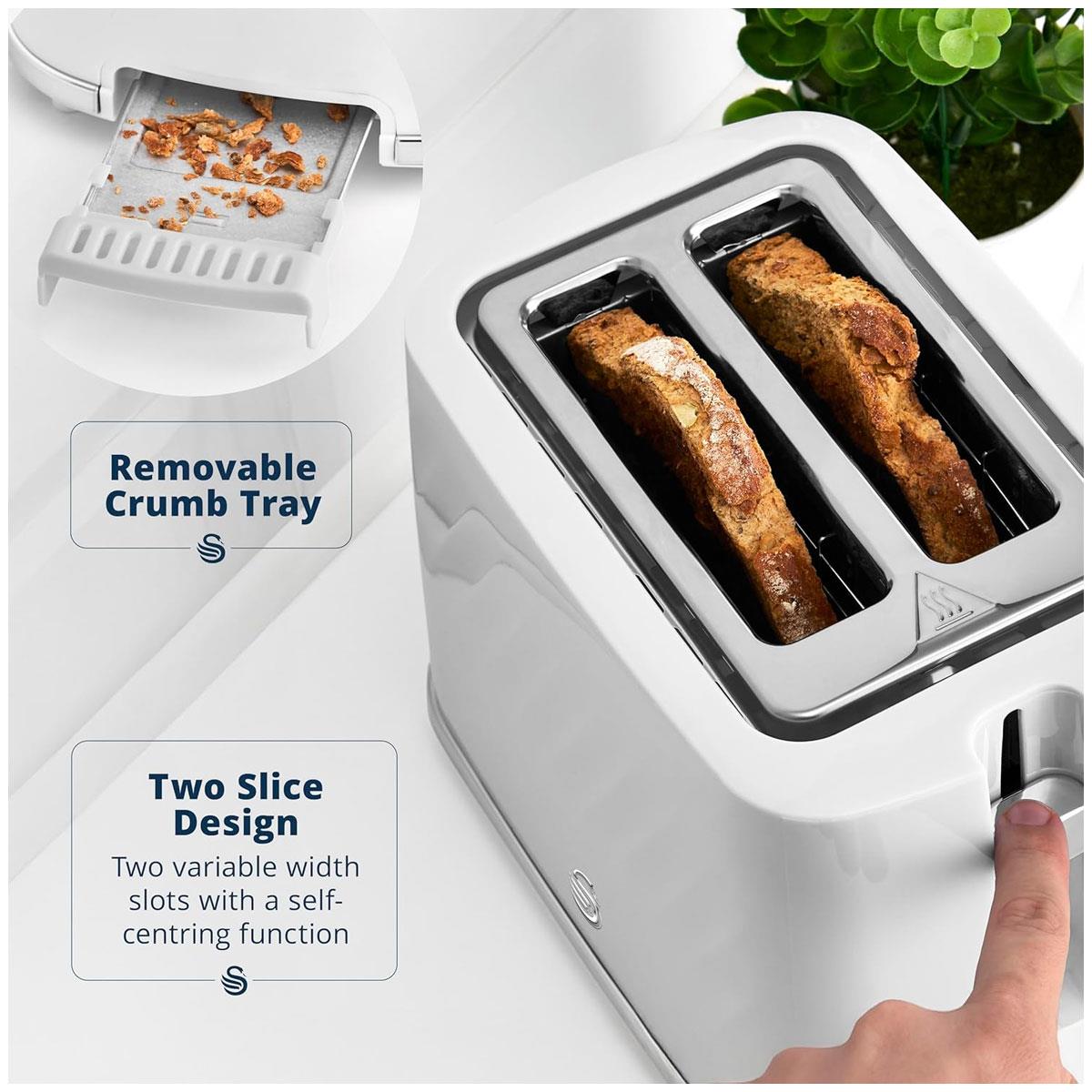 Swan Windsor 2 Slice Toaster White with 7 Browning Levels Self-Centring Slots Defrost Reheat & Cancel - Image 5