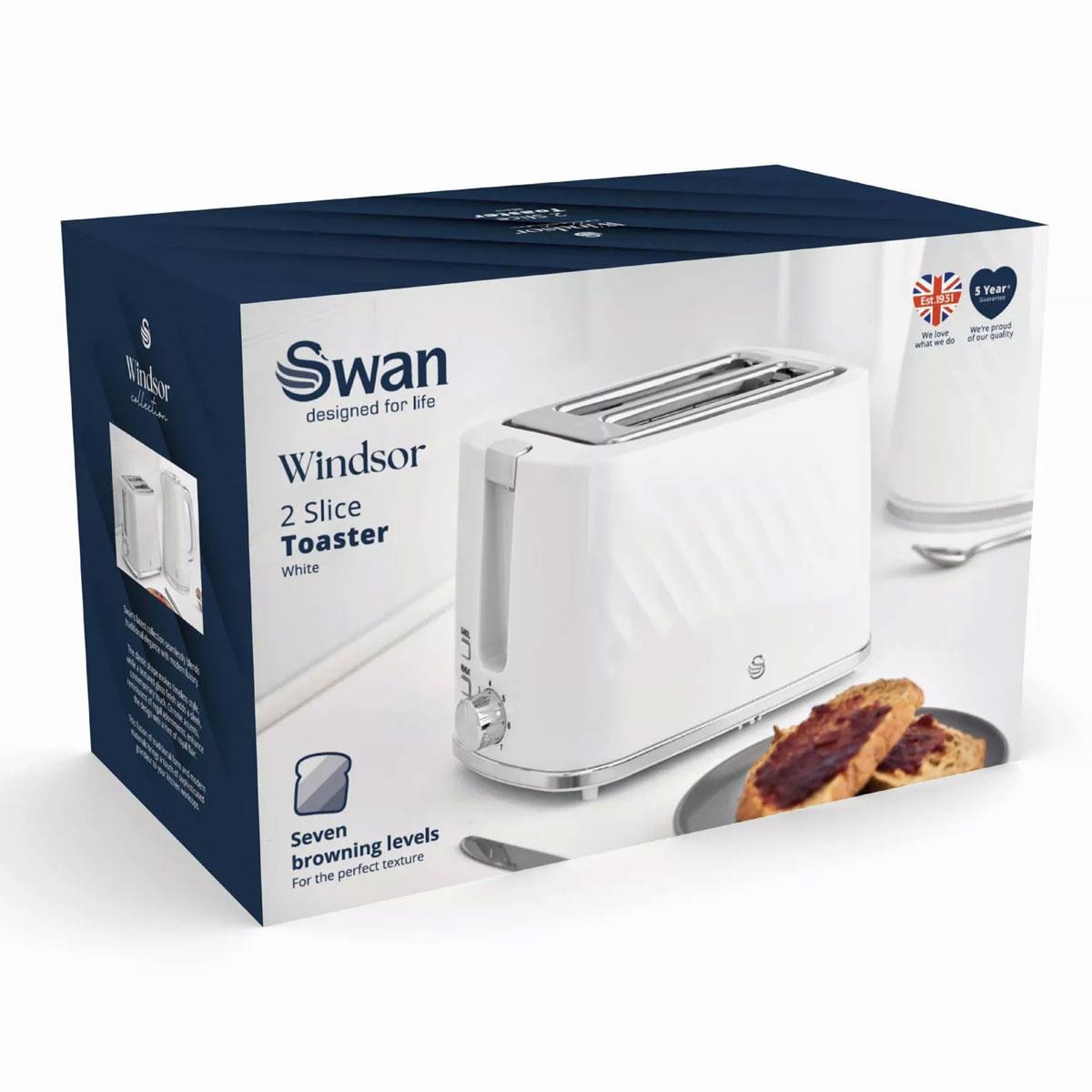 Swan Windsor 2 Slice Toaster White with 7 Browning Levels Self-Centring Slots Defrost Reheat & Cancel - Image 7