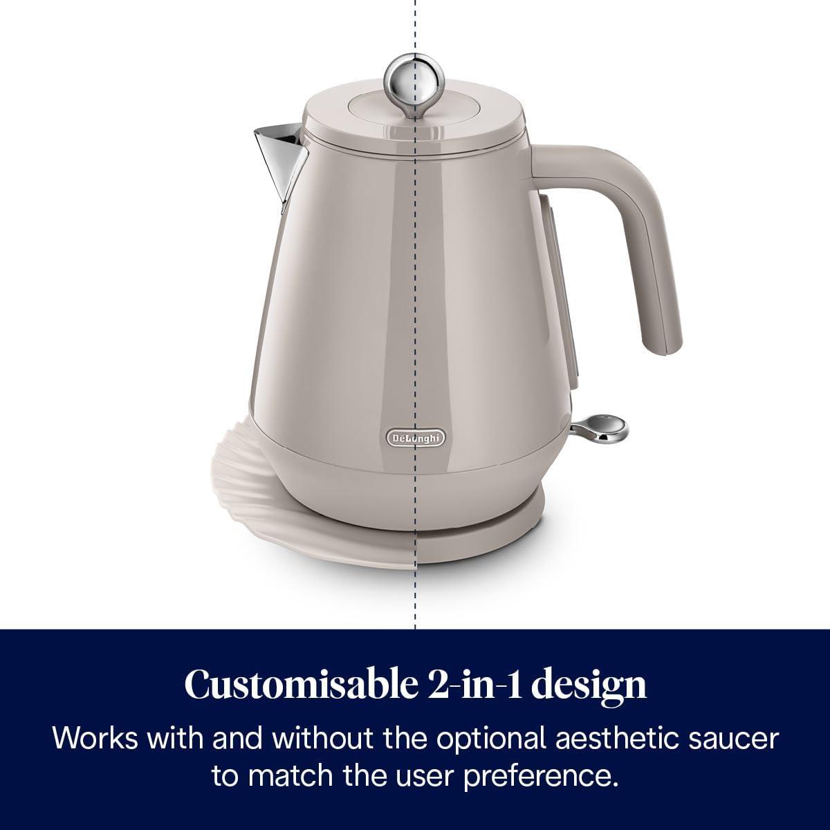 Delonghi Eclettica Electric Jug Kettle 1.7L 3000W Stainless Steel Rapid Boil With Anti-Scale Filter And 360° Base Biscuit Beige - Image 2