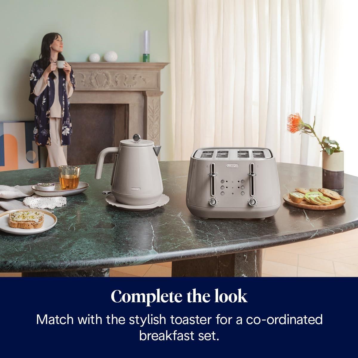 Delonghi Eclettica Electric Jug Kettle 1.7L 3000W Stainless Steel Rapid Boil With Anti-Scale Filter And 360° Base Biscuit Beige - Image 7