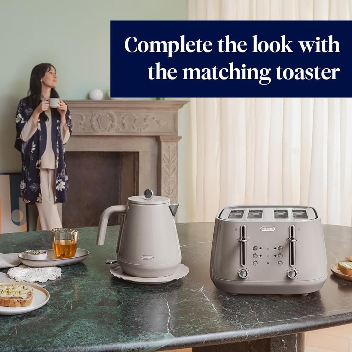 Delonghi Eclettica Electric Jug Kettle 1.7L 3000W Stainless Steel Rapid Boil With Anti-Scale Filter And 360° Base Biscuit Beige - Image 11